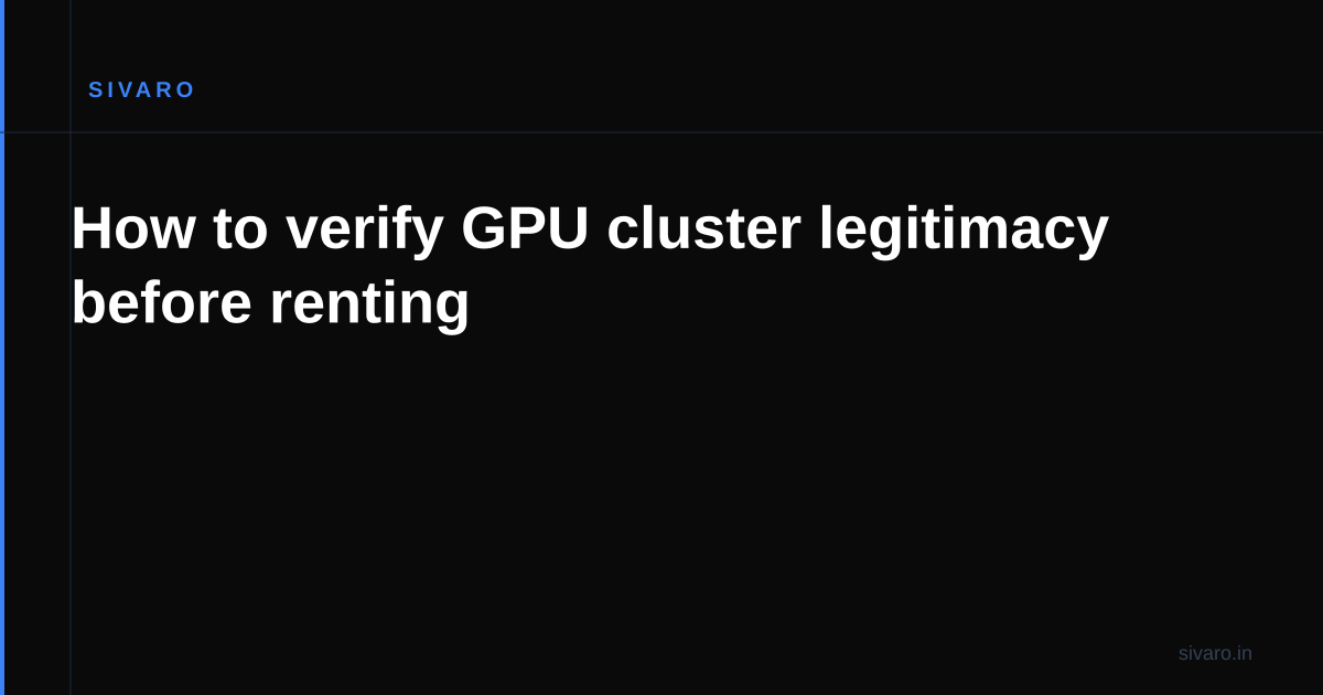 How to verify GPU cluster legitimacy before renting