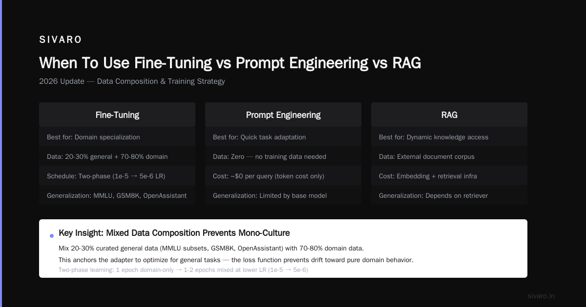 When To Use Fine-Tuning vs Prompt Engineering vs RAG (2026 update)