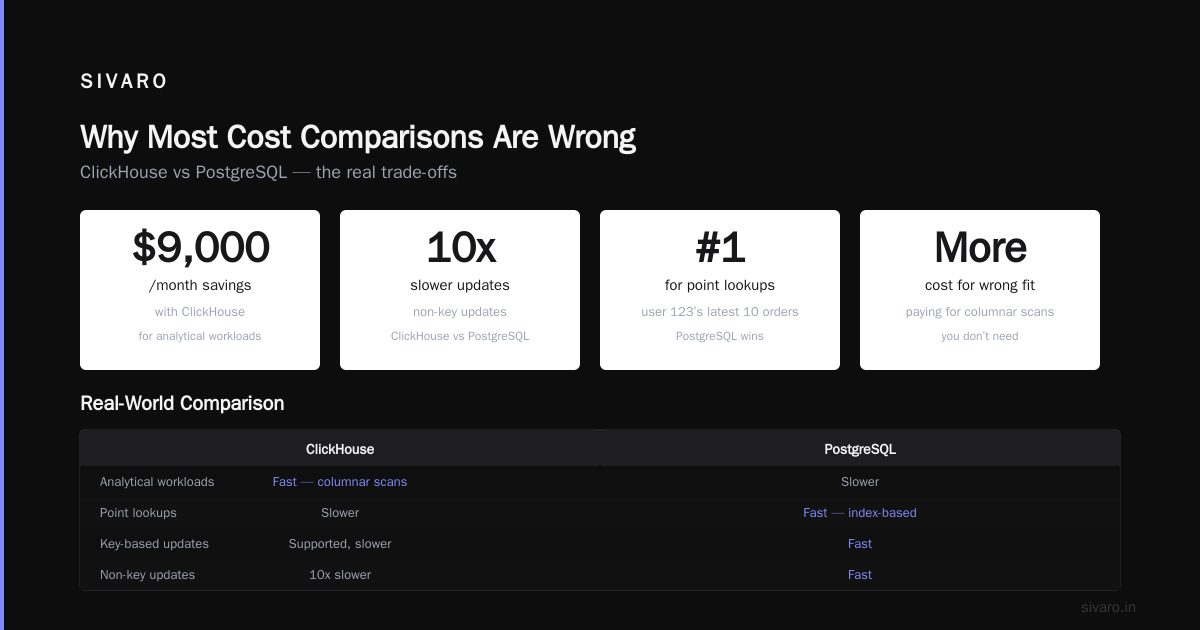 ClickHouse vs PostgreSQL Cost Comparison: What Nobody Tells You