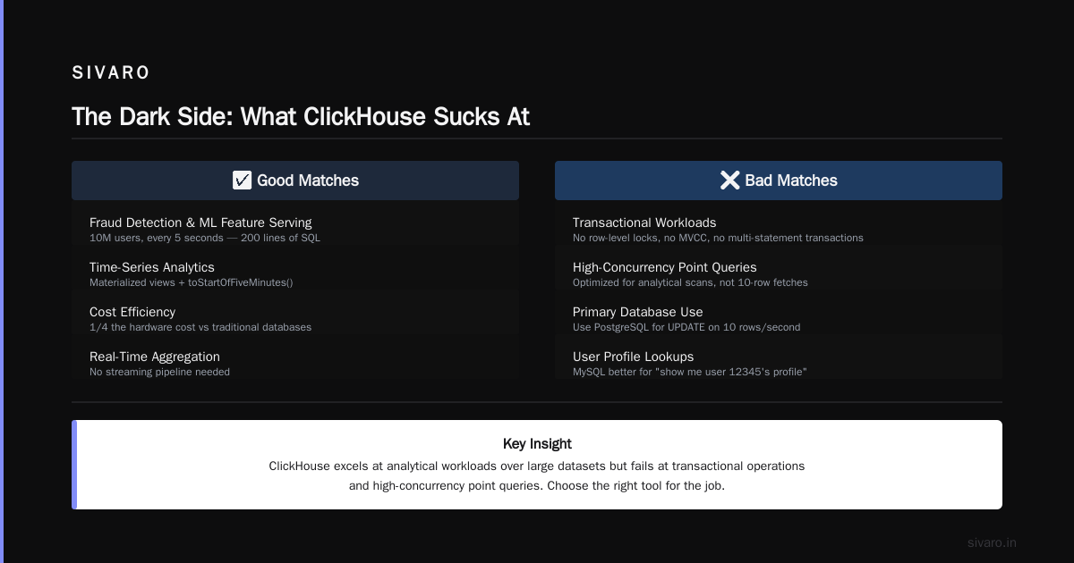 The Dark Side: What ClickHouse Sucks At